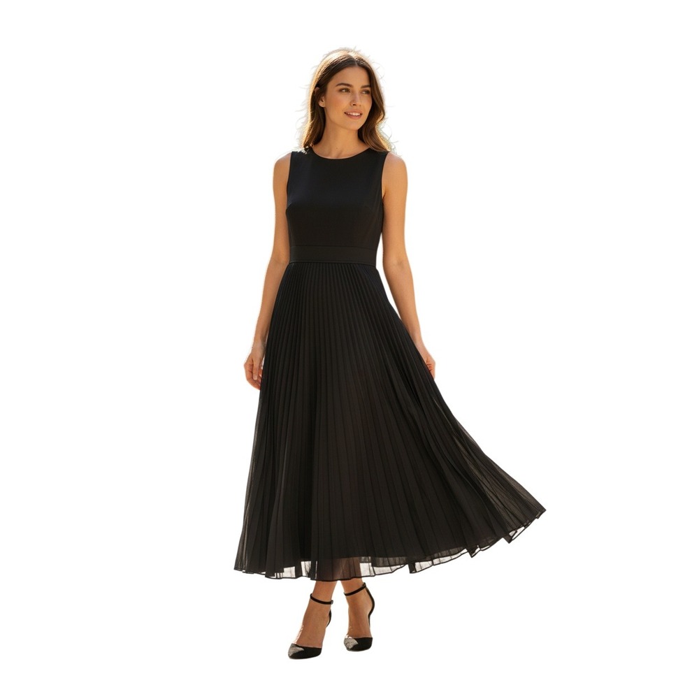 BCBGMAXAZRIA Black Pleated Maxi Dress NWT LBDβ V-Neck Empire Waist Festive $298